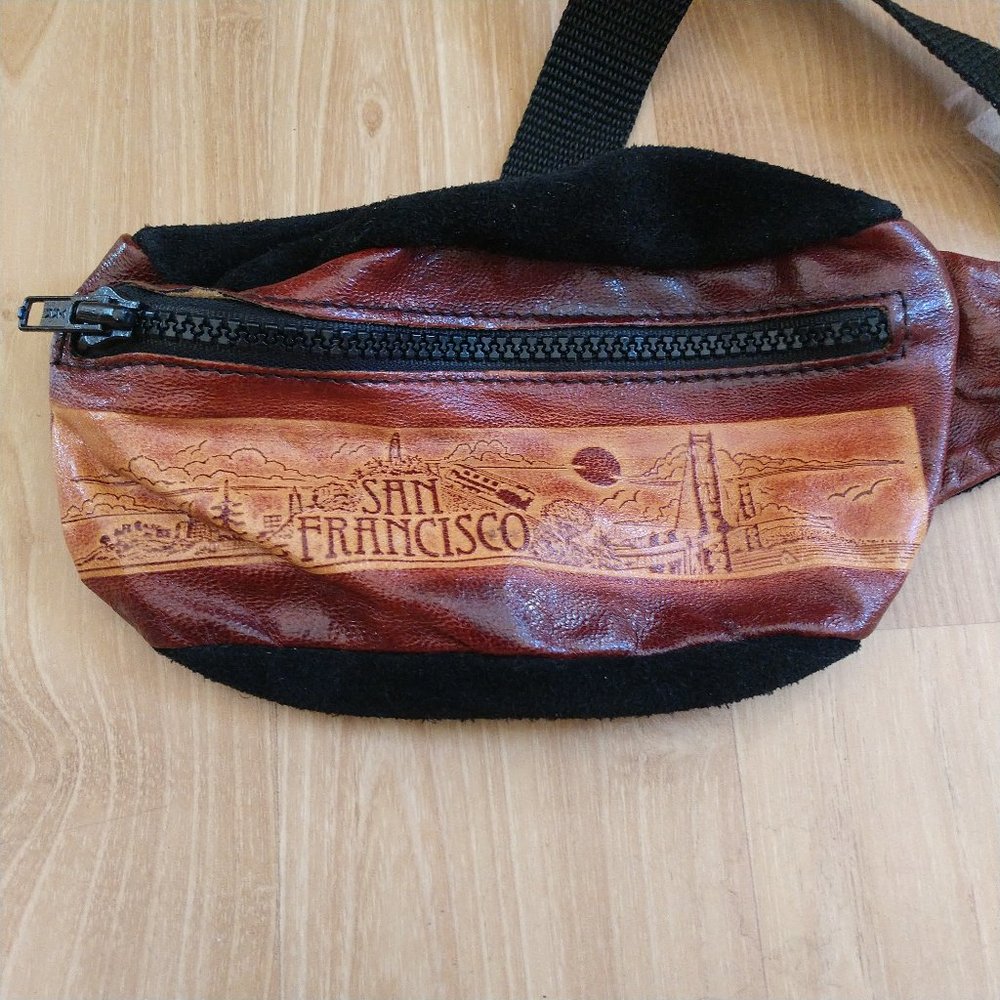 SAN FRANCISCO HAND TOOLED LEATHER FANNY PACK ADJUSTABLE WAIST PURSE BAG SOUVENIR - Picture 5 of 5